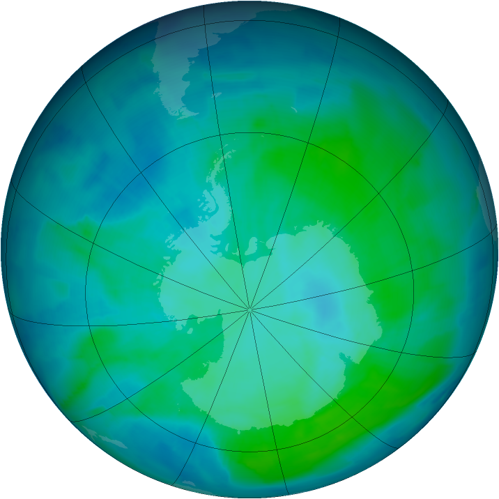 Antarctic ozone map for 23 January 2012